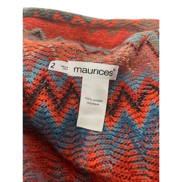 Chevron Aztec Acrylic Cardigan With Fringe Multicolor By Maurices Size 2 - Picture 5 of 5
